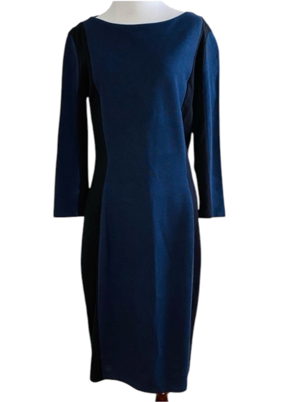 H&M Dress Color Block Blue Black Medium Knit Long Sleeve Office Workwear Career